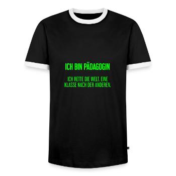 Ich bin Pädagogin - ich rette die Welt - Männer Kontrast-T-Shirt - Schwarz/Weiß - Vorne - AI Model Female 172 light (172cm) & AI Model Male 178 light (178cm)