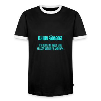 Ich bin Pädagoge - ich rette die Welt - Männer Kontrast-T-Shirt - Schwarz/Weiß - Vorne - AI Model Female 172 light (172cm) & AI Model Male 178 light (178cm)