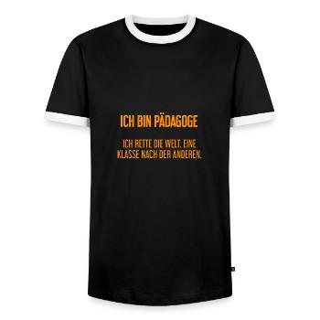 Ich bin Pädagoge - ich rette die Welt - Männer Kontrast-T-Shirt - Schwarz/Weiß - Vorne - AI Model Female 172 light (172cm) & AI Model Male 178 light (178cm)