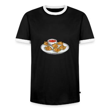 Krabben Rangoon Crab Rangoon - Men's Ringer Shirt - black/white - Front - AI Model Female 172 light (172cm) & AI Model Male 178 light (178cm)
