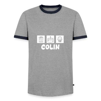 Geschenk für Colin - Männer Kontrast-T-Shirt - Grau/Navy  - Vorne - AI Model Female 172 light (172cm) & AI Model Male 178 light (178cm)