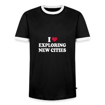 Traveling I Love Exploring New Cities Travel - Men's Ringer Shirt - black/white - Front - AI Model Female 172 light (172cm) & AI Model Male 178 light (178cm)