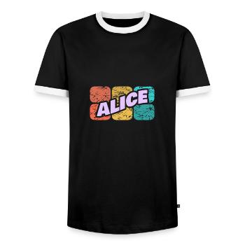 Gift for Alice - Men's Ringer Shirt - black/white - Front - AI Model Female 172 light (172cm) & AI Model Male 178 light (178cm)