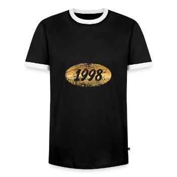Gold 1998 - Men's Ringer Shirt - black/white - Front - AI Model Female 172 light (172cm) & AI Model Male 178 light (178cm)