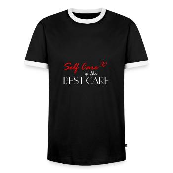 Selbstfürsorge ist die beste Pflege Körper Wellnes - Männer Kontrast-T-Shirt - Schwarz/Weiß - Vorne - AI Model Female 172 light (172cm) & AI Model Male 178 light (178cm)