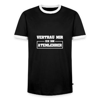 Breathing Instructor as Funny - Men's Ringer Shirt - black/white - Front - AI Model Female 172 light (172cm) & AI Model Male 178 light (178cm)