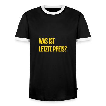 What is last price? - Men's Ringer Shirt - black/white - Front - AI Model Female 172 light (172cm) & AI Model Male 178 light (178cm)