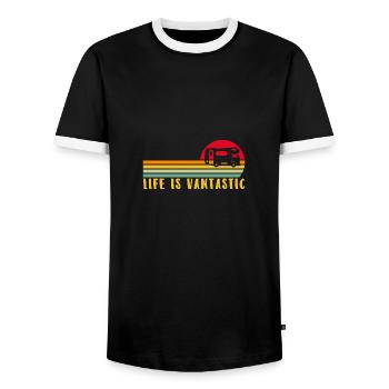 Motorhome RV Camping Life Is - Männer Kontrast-T-Shirt - Schwarz/Weiß - Vorne - AI Model Female 172 light (172cm) & AI Model Male 178 light (178cm)