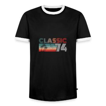 48 Year Old Birthday 2022 Classic 1974 48 Birthday - Men's Ringer Shirt - black/white - Front - AI Model Female 172 light (172cm) & AI Model Male 178 light (178cm)