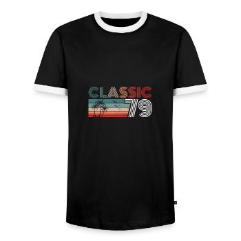 43 Year Old Birthday 2022 Classic 1979 43 Birthday - Men's Ringer Shirt - black/white - Front - AI Model Female 172 light (172cm) & AI Model Male 178 light (178cm)