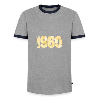1960 - Men's Ringer Shirt - grey/navy  - Front - AI Model Female 172 light (172cm) & AI Model Male 178 light (178cm)
