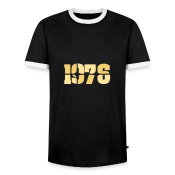 1976 - Männer Kontrast-T-Shirt - Schwarz/Weiß - Vorne - AI Model Female 172 light (172cm) & AI Model Male 178 light (178cm)