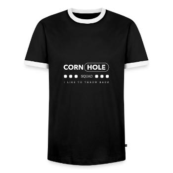 Cornhole Squad Lustiges Sackwerfen, Hobbysport - Männer Kontrast-T-Shirt - Schwarz/Weiß - Vorne - AI Model Female 172 light (172cm) & AI Model Male 178 light (178cm)