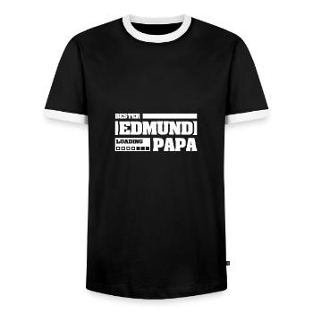 First name Edmund - Men's Ringer Shirt - black/white - Front - AI Model Female 172 light (172cm) & AI Model Male 178 light (178cm)