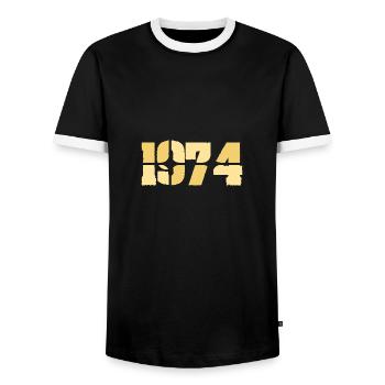 1974 - Men's Ringer Shirt - black/white - Front - AI Model Female 172 light (172cm) & AI Model Male 178 light (178cm)