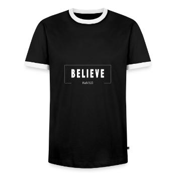 Believe - La foi chrétienne & la Bible Proverbes - T-shirt contrasté Homme - noir/blanc - Devant - AI Model Female 172 light (172cm) & AI Model Male 178 light (178cm)