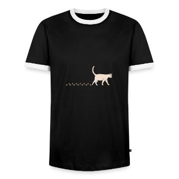 Cute Cat Waddling Kitty Paws Footprints - Men's Ringer Shirt - black/white - Front - AI Model Female 172 light (172cm) & AI Model Male 178 light (178cm)