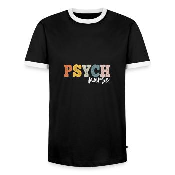 Psych Nurse Dialysis Nursing RN - Men's Ringer Shirt - black/white - Front - AI Model Female 172 light (172cm) & AI Model Male 178 light (178cm)