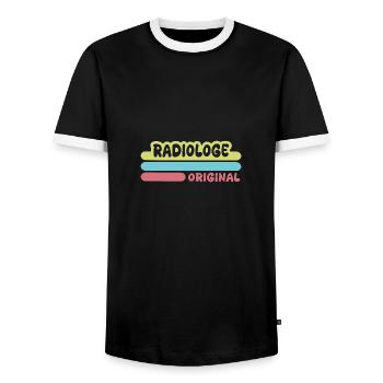 First name Radiologist - Men's Ringer Shirt - black/white - Front - AI Model Female 172 light (172cm) & AI Model Male 178 light (178cm)