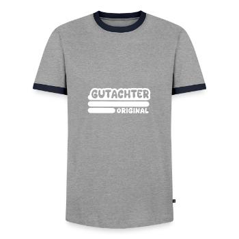 Profession : Évaluateur - T-shirt contrasté Homme - gris/marine  - Devant - AI Model Female 172 light (172cm) & AI Model Male 178 light (178cm)