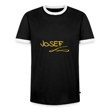 First name Josef - Men's Ringer Shirt - black/white - Front - AI Model Female 172 light (172cm) & AI Model Male 178 light (178cm)