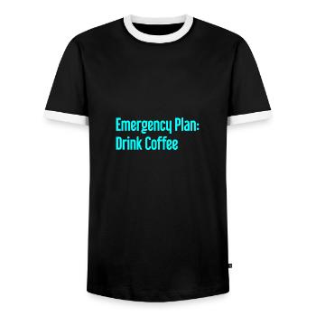 Kaffee-Notfallplan - Männer Kontrast-T-Shirt - Schwarz/Weiß - Vorne - AI Model Female 172 light (172cm) & AI Model Male 178 light (178cm)