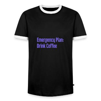 Kaffee-Notfallplan - Männer Kontrast-T-Shirt - Schwarz/Weiß - Vorne - AI Model Female 172 light (172cm) & AI Model Male 178 light (178cm)