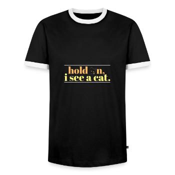 Hold On I See A Cat Cute Black Cat Paw Kitty Cat - Männer Kontrast-T-Shirt - Schwarz/Weiß - Vorne - AI Model Female 172 light (172cm) & AI Model Male 178 light (178cm)
