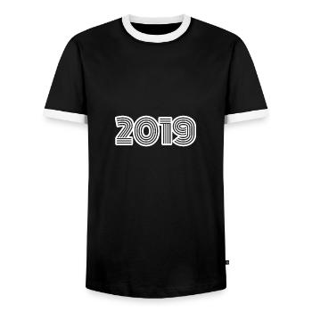2019 - Männer Kontrast-T-Shirt - Schwarz/Weiß - Vorne - AI Model Female 172 light (172cm) & AI Model Male 178 light (178cm)