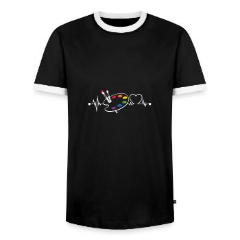 Painting Drawing Art Brush Painter Heartbeat - Men's Ringer Shirt - black/white - Front - AI Model Female 172 light (172cm) & AI Model Male 178 light (178cm)