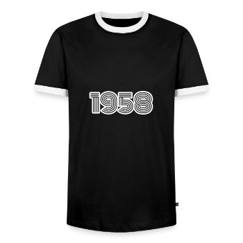 1958 - Männer Kontrast-T-Shirt - Schwarz/Weiß - Vorne - AI Model Female 172 light (172cm) & AI Model Male 178 light (178cm)