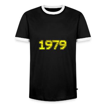 1979 - Männer Kontrast-T-Shirt - Schwarz/Weiß - Vorne - AI Model Female 172 light (172cm) & AI Model Male 178 light (178cm)