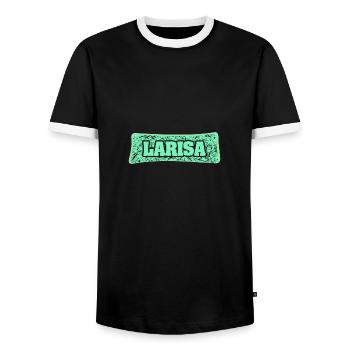 Nom de naissance Larisa - T-shirt contrasté Homme - noir/blanc - Devant - AI Model Female 172 light (172cm) & AI Model Male 178 light (178cm)