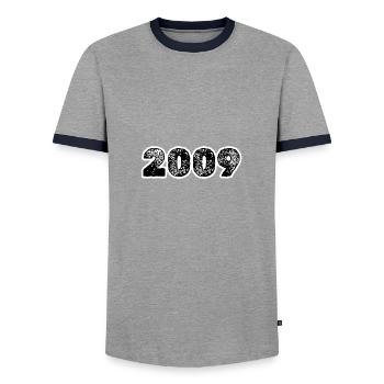 2009 - Men's Ringer Shirt - grey/navy  - Front - AI Model Female 172 light (172cm) & AI Model Male 178 light (178cm)