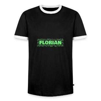 First name Florian - Men's Ringer Shirt - black/white - Front - AI Model Female 172 light (172cm) & AI Model Male 178 light (178cm)