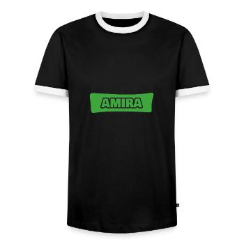 Amira als Geburt - Männer Kontrast-T-Shirt - Schwarz/Weiß - Vorne - AI Model Female 172 light (172cm) & AI Model Male 178 light (178cm)