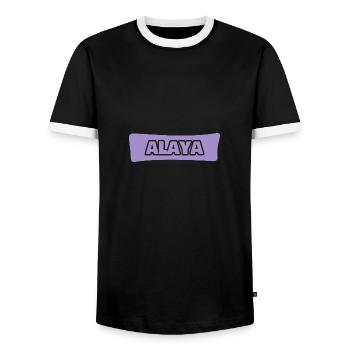 First name Alaya - Men's Ringer Shirt - black/white - Front - AI Model Female 172 light (172cm) & AI Model Male 178 light (178cm)