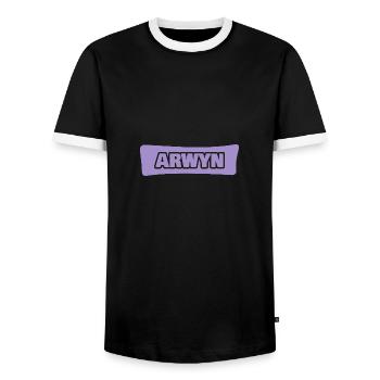 First name Arwyn - Men's Ringer Shirt - black/white - Front - AI Model Female 172 light (172cm) & AI Model Male 178 light (178cm)