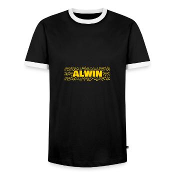 Alwin as a first name - Men's Ringer Shirt - black/white - Front - AI Model Female 172 light (172cm) & AI Model Male 178 light (178cm)