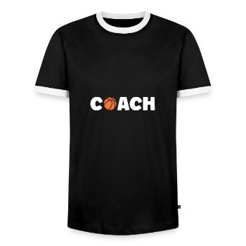 Coach de Basketball - Men's Ringer Shirt - black/white - Front - AI Model Female 172 light (172cm) & AI Model Male 178 light (178cm)