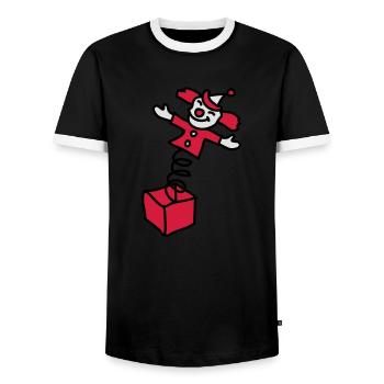 clown_aus_der_kiste_3c - Men's Ringer Shirt - black/white - Front - AI Model Female 172 light (172cm) & AI Model Male 178 light (178cm)