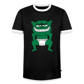 monster ogre troll boese sumo wrestler overweight - Men's Ringer Shirt - black/white - Front - AI Model Female 172 light (172cm) & AI Model Male 178 light (178cm)