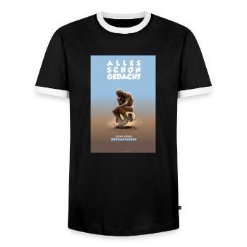 Denkball von Rodäng. POSTER. - Männer Kontrast-T-Shirt - Schwarz/Weiß - Vorne - AI Model Female 172 light (172cm) & AI Model Male 178 light (178cm)