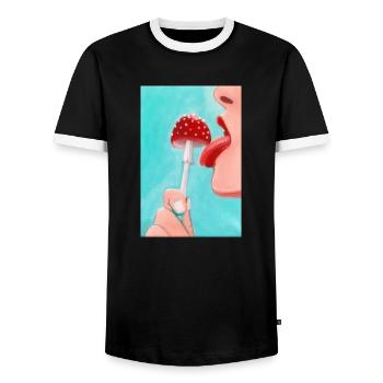 Pilz Pop-Art - Männer Kontrast-T-Shirt - Schwarz/Weiß - Vorne - AI Model Female 172 light (172cm) & AI Model Male 178 light (178cm)