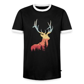 Deer - Men's Ringer Shirt - black/white - Front - AI Model Female 172 light (172cm) & AI Model Male 178 light (178cm)
