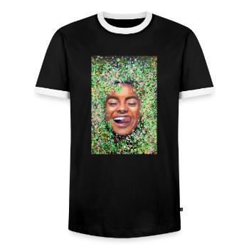 Happy face woman with tongue - Men's Ringer Shirt - black/white - Front - AI Model Female 172 light (172cm) & AI Model Male 178 light (178cm)