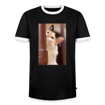 Die Katze - Männer Kontrast-T-Shirt - Schwarz/Weiß - Vorne - AI Model Female 172 light (172cm) & AI Model Male 178 light (178cm)