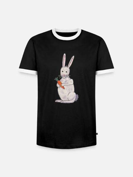 cute rabbit rabbit with carrot - Men's Ringer Shirt - black/white