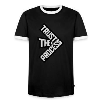 trust the process Quote - Men's Ringer Shirt - black/white - Front - AI Model Female 172 light (172cm) & AI Model Male 178 light (178cm)