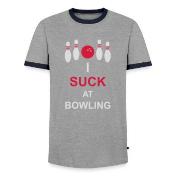 I suck at bowling - Men's Ringer Shirt - grey/navy  - Front - AI Model Female 172 light (172cm) & AI Model Male 178 light (178cm)